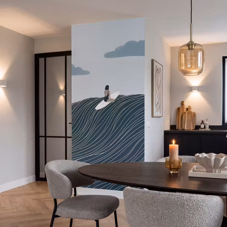 Persoon - Surfen - Oceaan - Natuur - Modern Behang Vlies klein -sfeer3