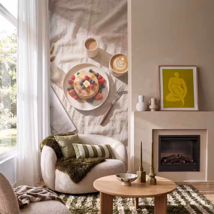 Tapete - Pfannkuchen – Beeren – Frühstück – Modern – Beige - Pannenkoeken - Bessen - Ontbijt - Modern - Beige Behang Vlies klein