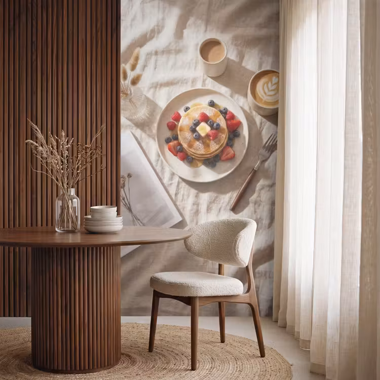 Tapete - Pfannkuchen – Beeren – Frühstück – Modern – Beige - Pannenkoeken - Bessen - Ontbijt - Modern - Beige Behang Vlies klein