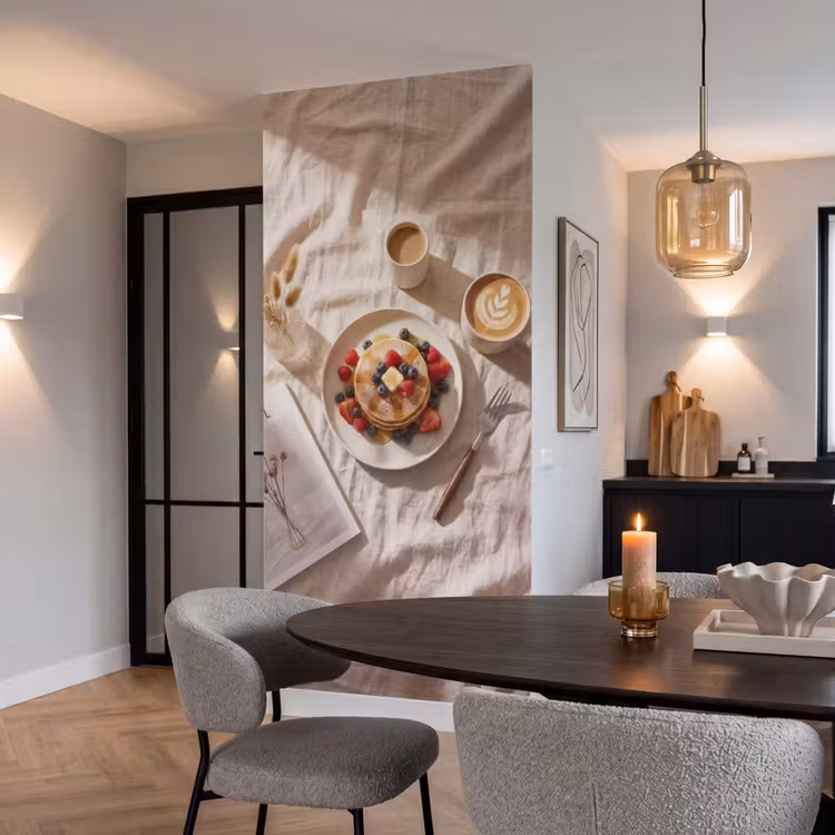 Tapete - Pfannkuchen – Beeren – Frühstück – Modern – Beige - Pannenkoeken - Bessen - Ontbijt - Modern - Beige Behang Vlies klein