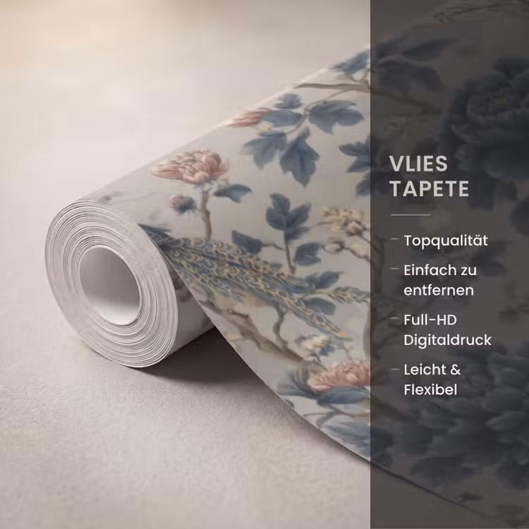 Pauw - Bloemen - Blauw Behang Vlies klein 1076 -USP_closeupDE