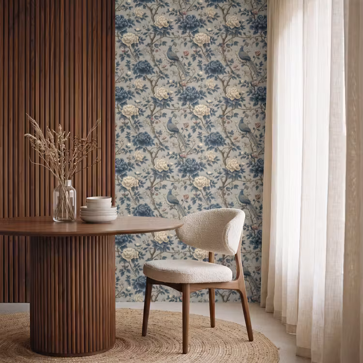 Pauw - Bloemen - Blauw Behang Vlies klein 1076 -sfeer1