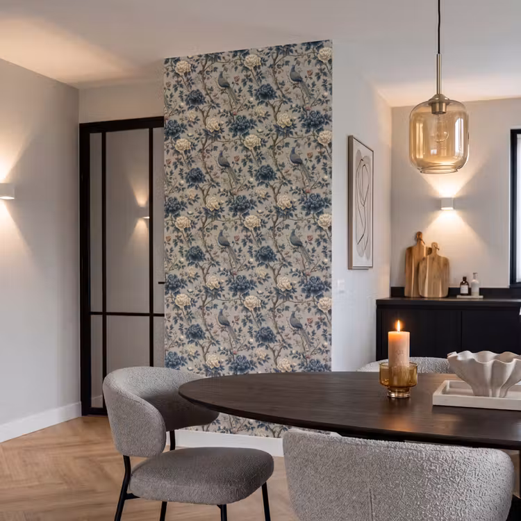 Pauw - Bloemen - Blauw Behang Vlies klein 1076 -sfeer3