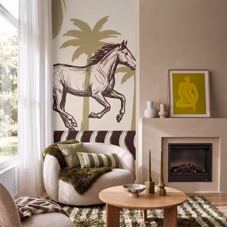 Paard - Galopperend - Woestijn - Illustratie Behang Vlies klein -sfeer2