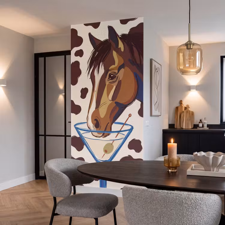 Paard - Martini - Dieren - Abstract - Bruin Behang Vlies klein -sfeer3