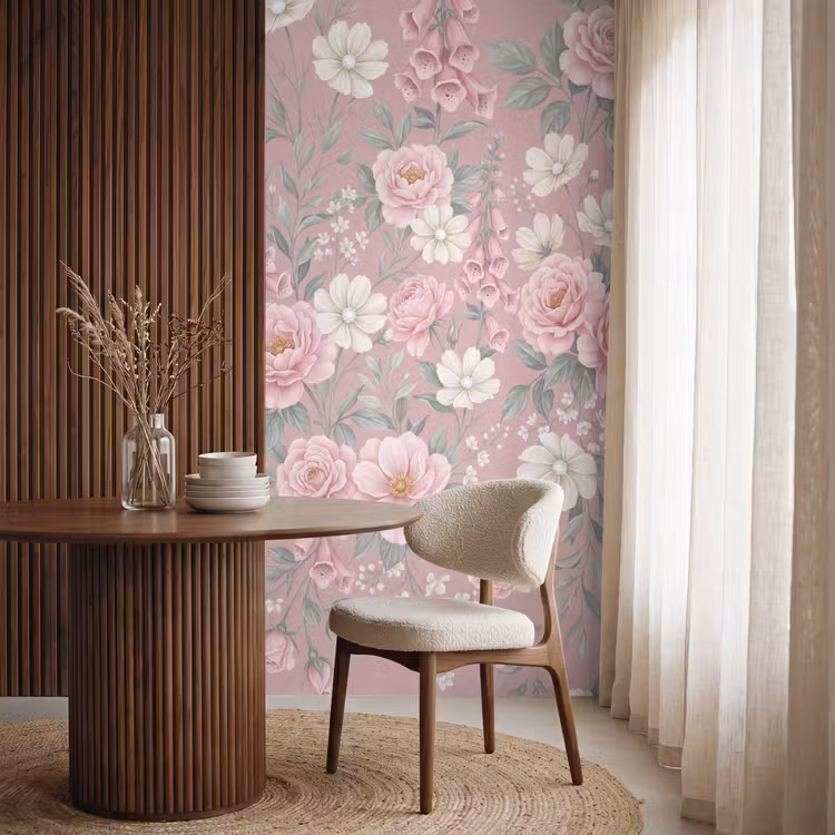 Pioenrozen - Vingerhoedskruid - Pink Behang Vlies klein -sfeer1