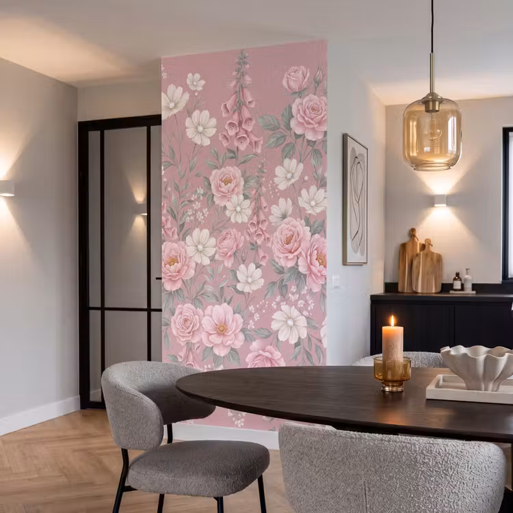 Pioenrozen - Vingerhoedskruid - Pink Behang Vlies klein -sfeer3