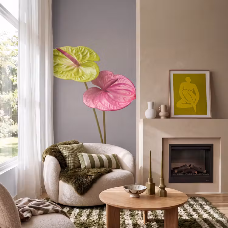 Planten - Anthurium - Groen - Roze Behang Vlies klein -sfeer2