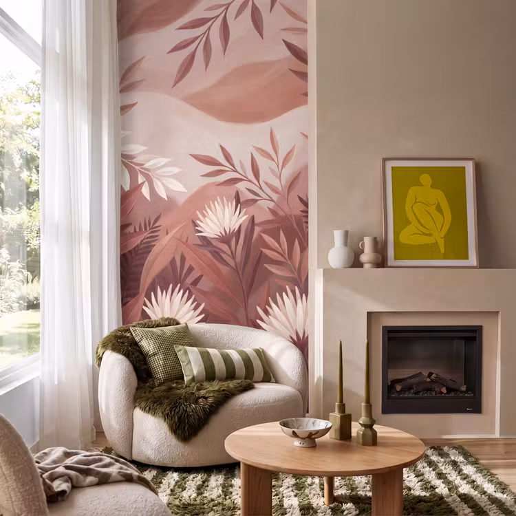 Planten - Bladeren - Botanisch - Modern - Bruin Behang Vlies klein -sfeer2