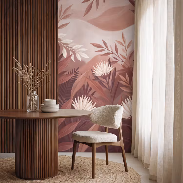 Planten - Bladeren - Botanisch - Modern - Bruin Behang Vlies klein -sfeer1