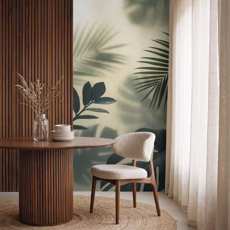 Planten - Bladeren - Schaduwen - Groen - Modern Behang Vlies klein -sfeer1