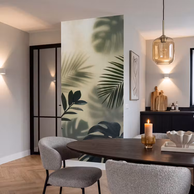 Planten - Bladeren - Schaduwen - Groen - Modern Behang Vlies klein -sfeer3