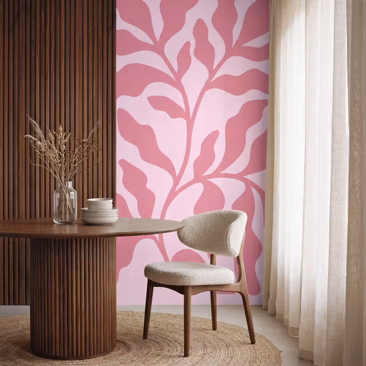 Planten - Organisch - Abstract - Modern - Roze Behang Vlies klein -sfeer1
