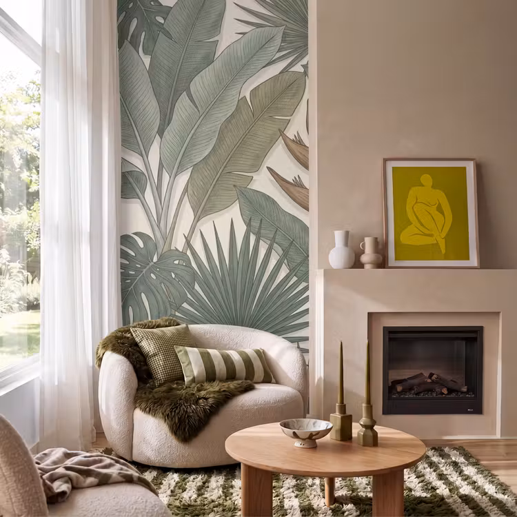 Planten - Tropisch - Natuur - Illustratie - Groen Behang Vlies klein -sfeer2