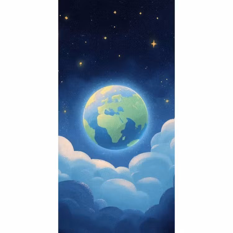 Planeet - Wolken - Sterren - Blauw Behang Vlies klein -3d_website