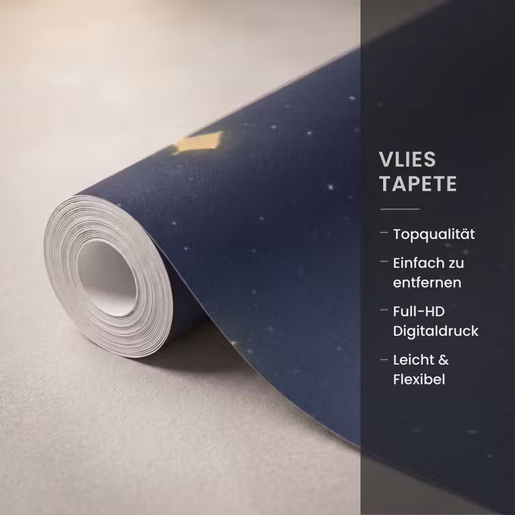 Planeet - Wolken - Sterren - Blauw Behang Vlies klein -USP_closeupDE
