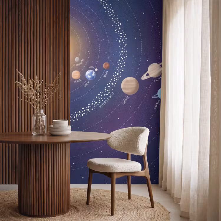 Planetenstelsel - Ruimte - Illustratie Behang Vlies klein -sfeer1