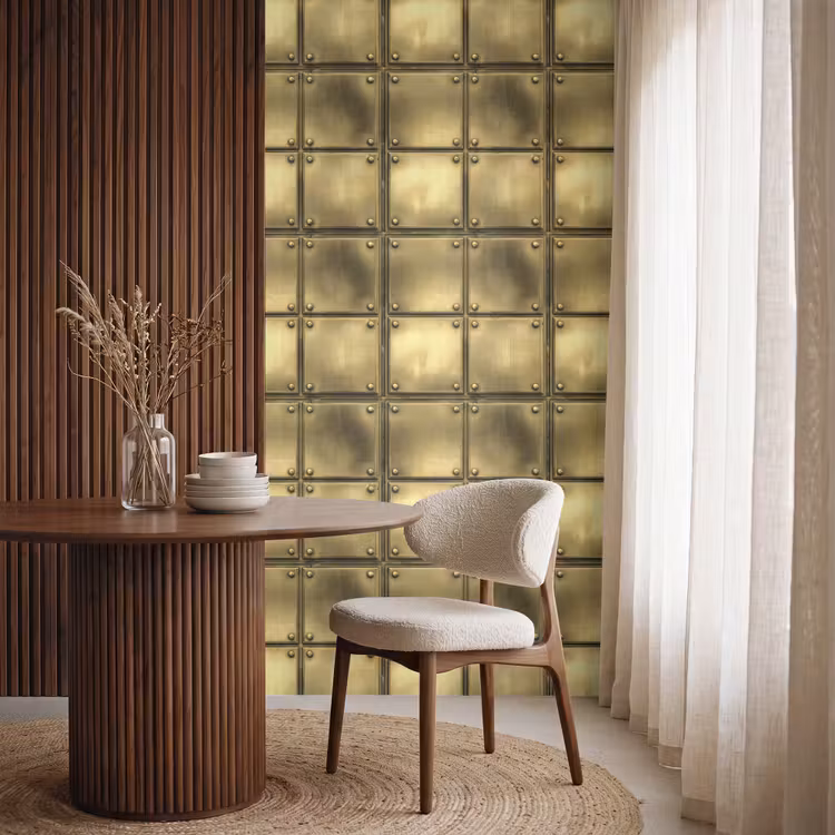 Tapete - Platten – Industrial – Cool – Gold - Platen - Industrieel - Stoer - Goud Behang Vlies klein 1076