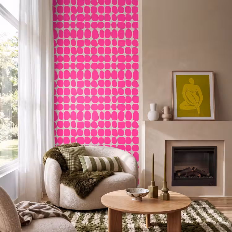 Stippen - Patroon - Roze Behang Vlies klein 1076 -sfeer2