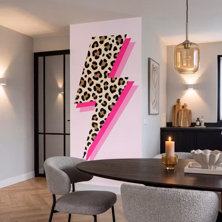 Stippen - Roze - Bliksem Behang Vlies klein -sfeer3