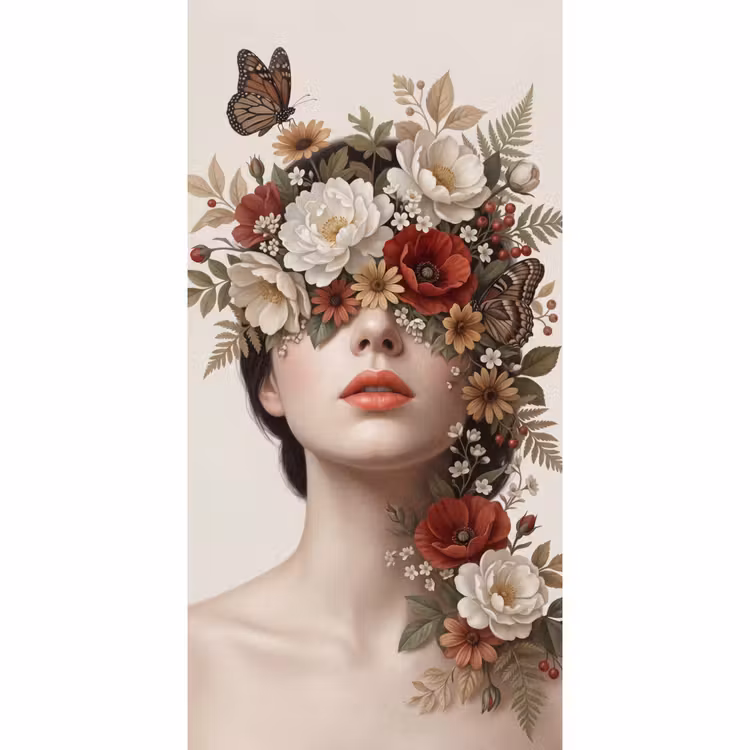 Portret - Bloemen - Cremé Behang Vlies klein -3d_website