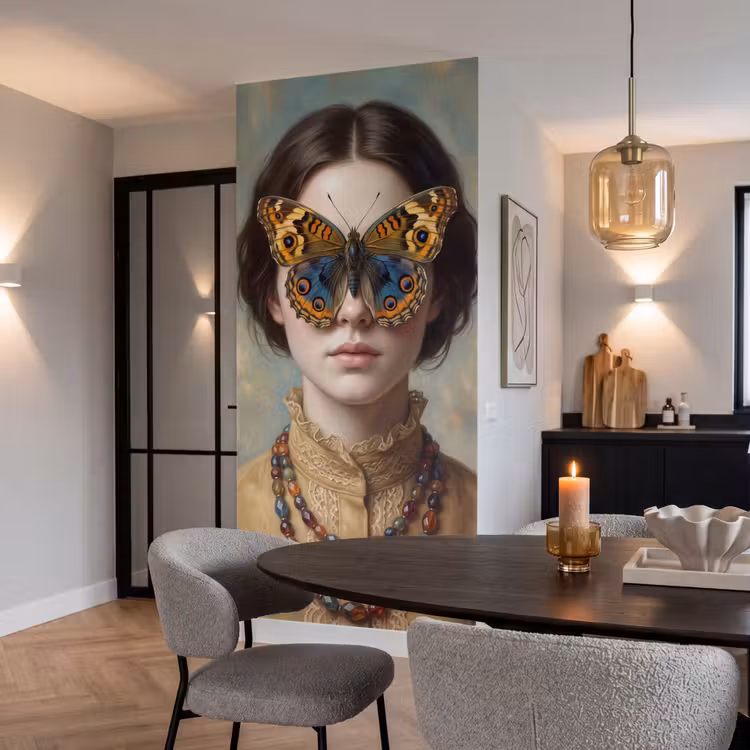 Portret - Vlinder - Kleurrijk Behang Vlies klein -sfeer3