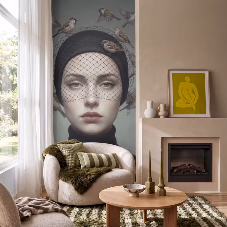 Portret - Vogels - Zwart Behang Vlies klein -sfeer2