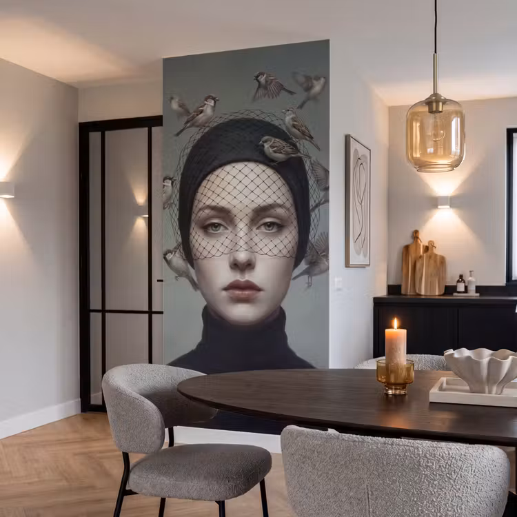 Portret - Vogels - Zwart Behang Vlies klein -sfeer3