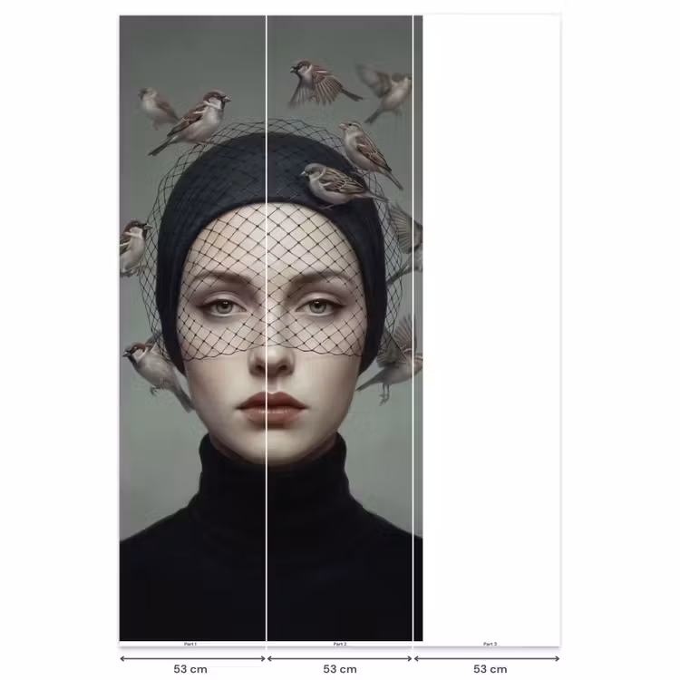 Portret - Vogels - Zwart Behang Vlies klein -USP_banen