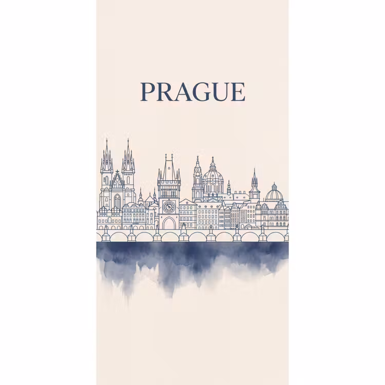 Praag - Skyline - Architectuur - Blauw Behang Vlies klein -3d_website