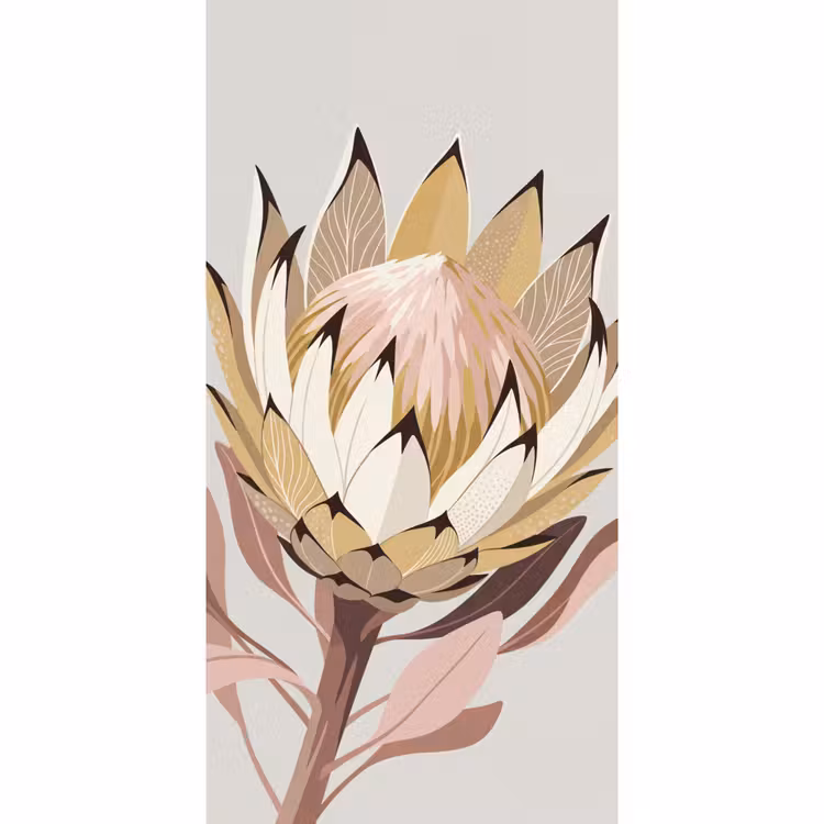 Protea - Bloem - Botanisch - Beige Behang Vlies klein -3d_website