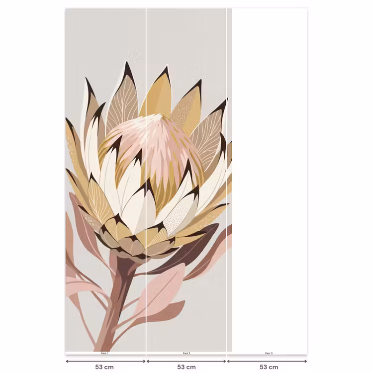 Protea - Bloem - Botanisch - Beige Behang Vlies klein -USP_banen