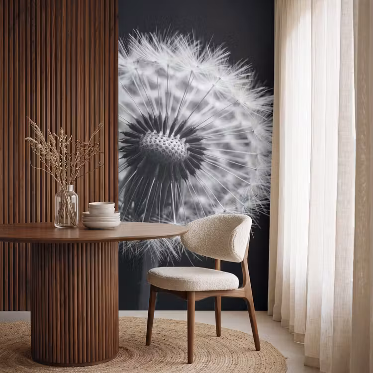 Paardenbloem - Zwart - Wit Behang Vlies klein -sfeer1