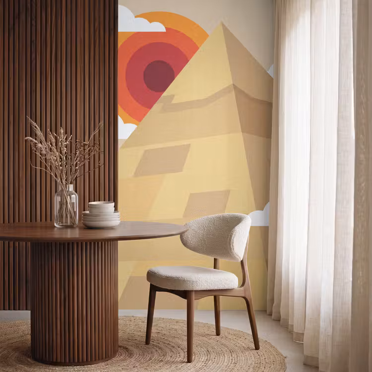 Piramide - Zon - Woestijn - Modern - Oranje Behang Vlies klein -sfeer1