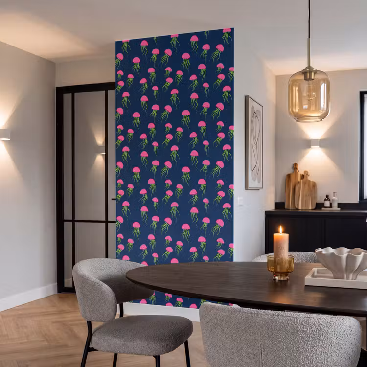 Kwallen - Diepzee - Neon Behang Vlies klein 1076 -sfeer3