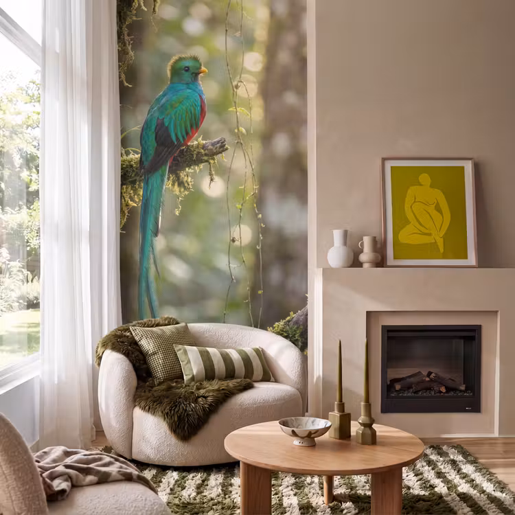 Quetzal - Jungle - Natuur - Groen Behang Vlies klein -sfeer2