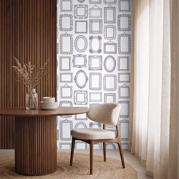 Lijsten - Patroon - Decoratie - Schets - Zwart-wit Behang Vlies klein -sfeer1