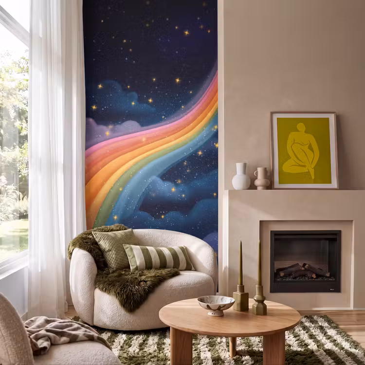 Regenboog - Sterrenhemel - Kleurrijk Behang Vlies klein -sfeer2