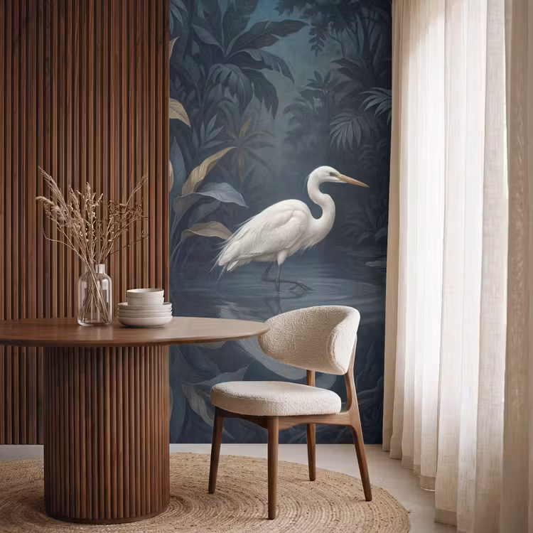 Reiger - Water - Natuur - Modern - Wit Behang Vlies klein -sfeer1