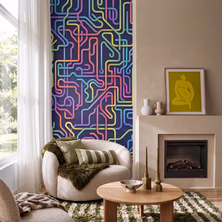 Retro - Abstract - Neon Behang Vlies klein -sfeer2