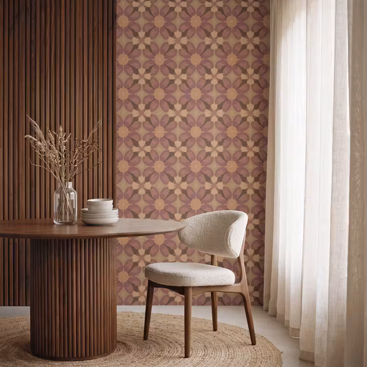 Retro - Bloemen - Bruin Behang Vlies klein 1076 -sfeer1