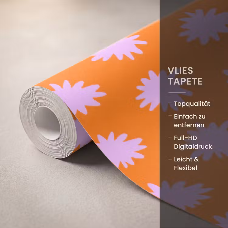 Retro - Bloemen - Oranje Behang Vlies klein 1076 -USP_closeupDE
