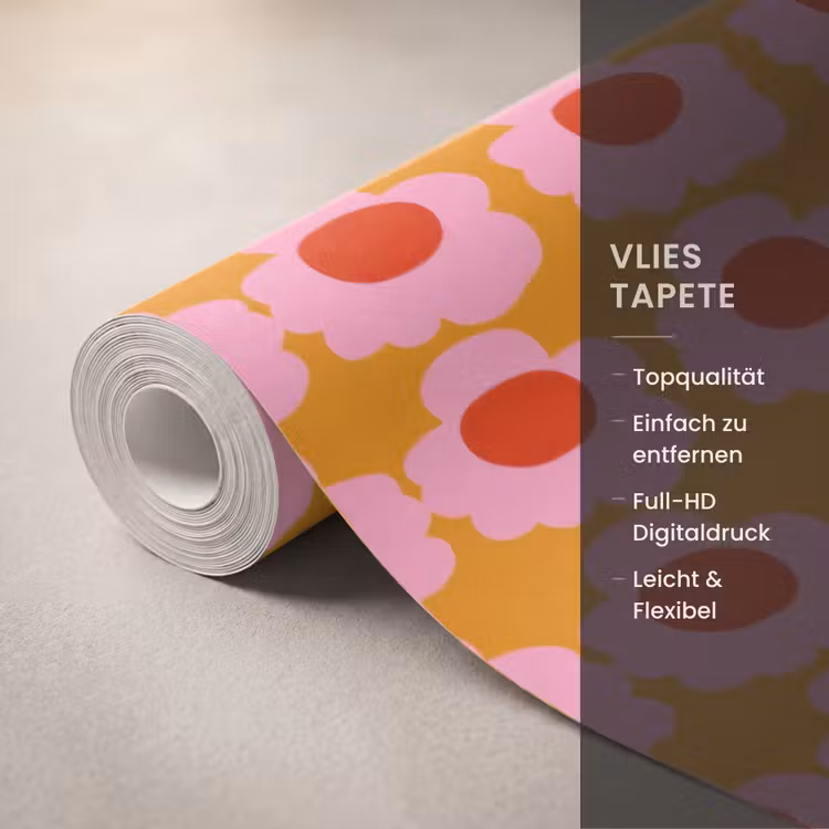 Retro - Bloemen - Roze Behang Vlies klein 1076 -USP_closeupDE