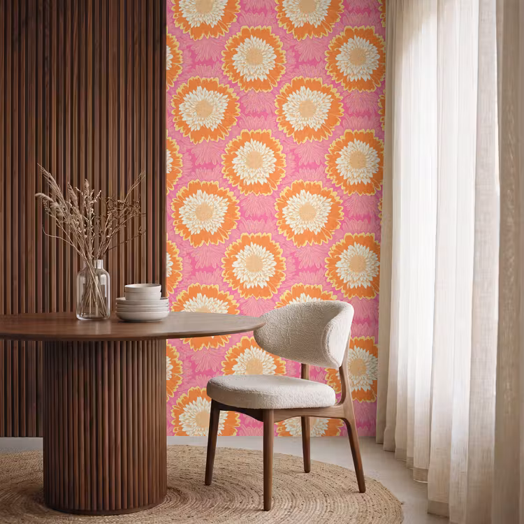 Retro - Bloemen - Kleurrijk Behang Vlies klein 1076 -sfeer1
