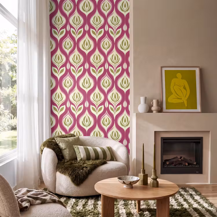 Retro - Floraal - Paars Behang Vlies klein 1076 -sfeer2