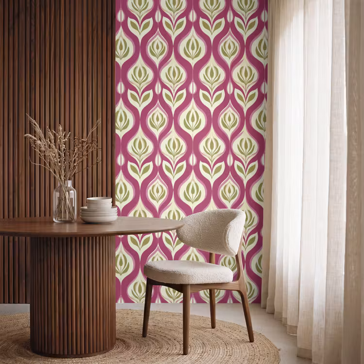 Retro - Floraal - Paars Behang Vlies klein 1076 -sfeer1
