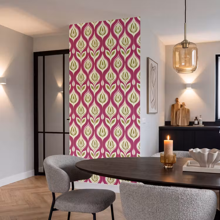 Retro - Floraal - Paars Behang Vlies klein 1076 -sfeer3