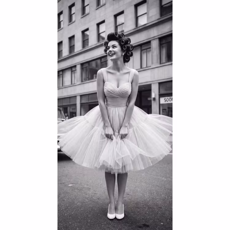 Retro - Vrouw - Zwart - Wit Behang Vlies klein -3d_website
