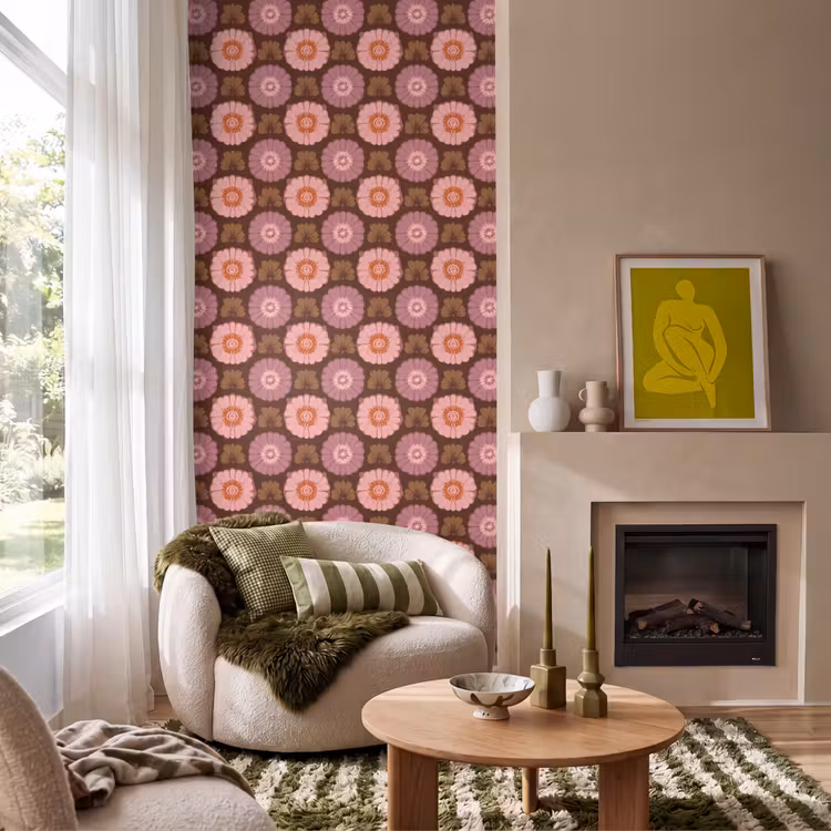 Retro - Madelief - Roze Behang Vlies klein 1076 -sfeer2