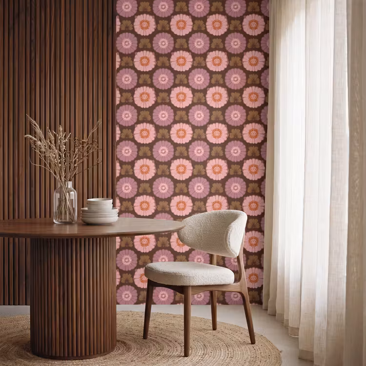 Retro - Madelief - Roze Behang Vlies klein 1076 -sfeer1